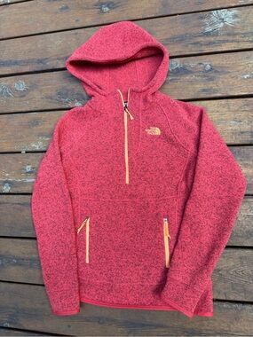 The North Face Women’s Red Hooded Half-Zip Pullover Fleece Sweater